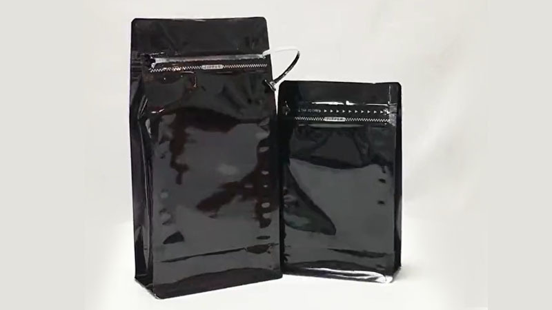 Black glassy eight side gusset pouch with pocket zipper
